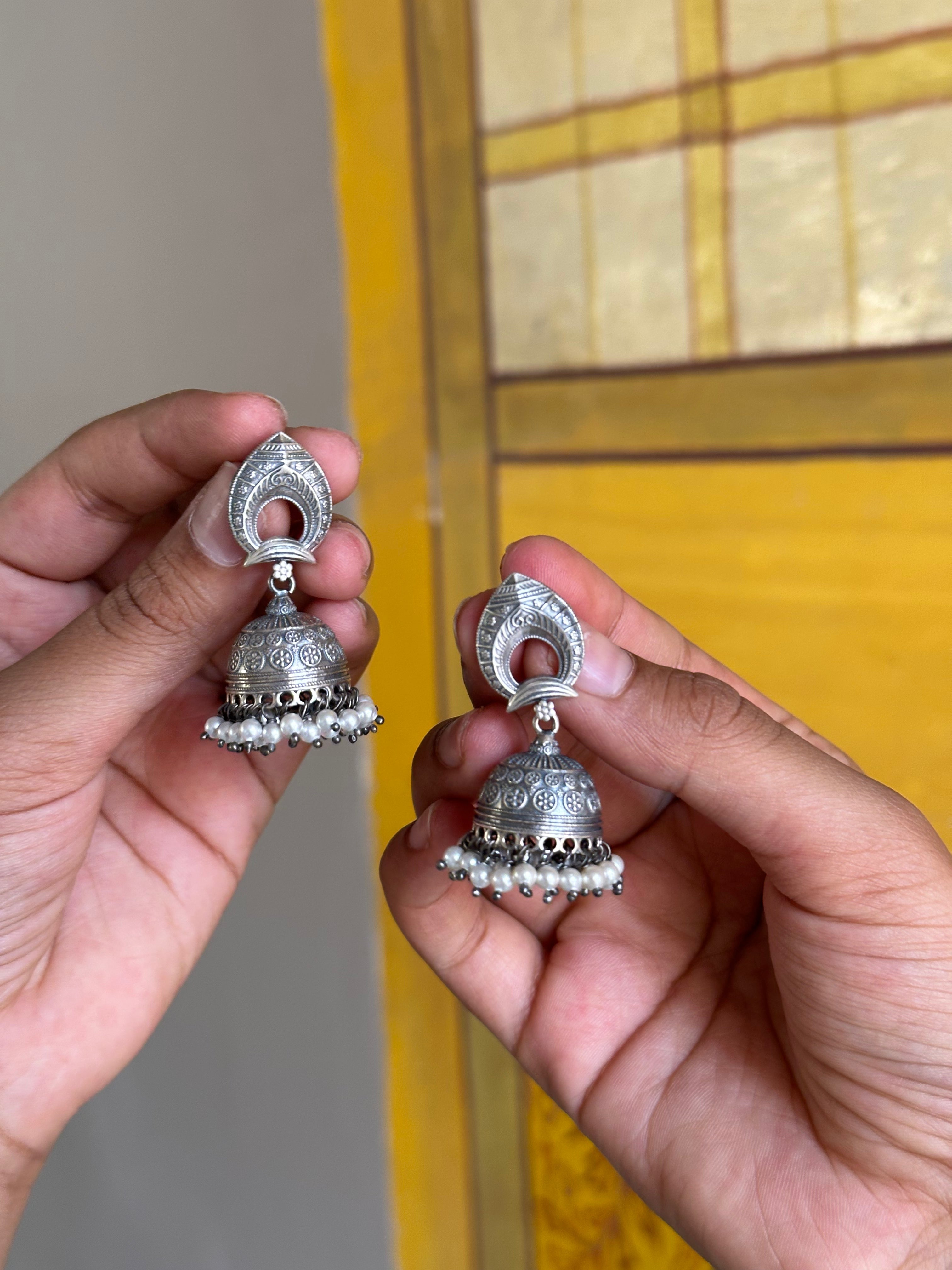 Classic Dome-Shaped Silver Oxidised Jhumki