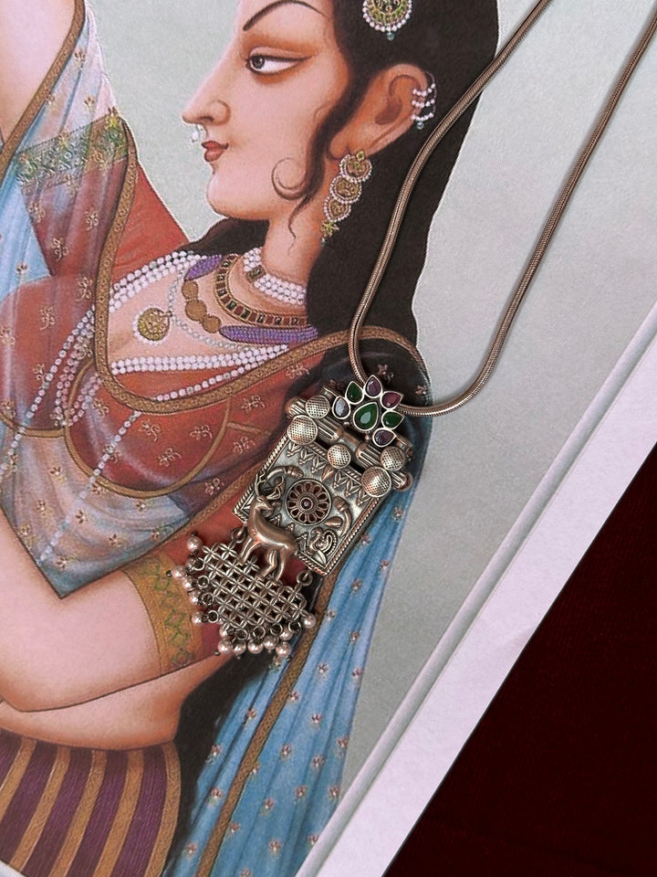 Statement Silver Pendant with Elephant and Pearl Detailing