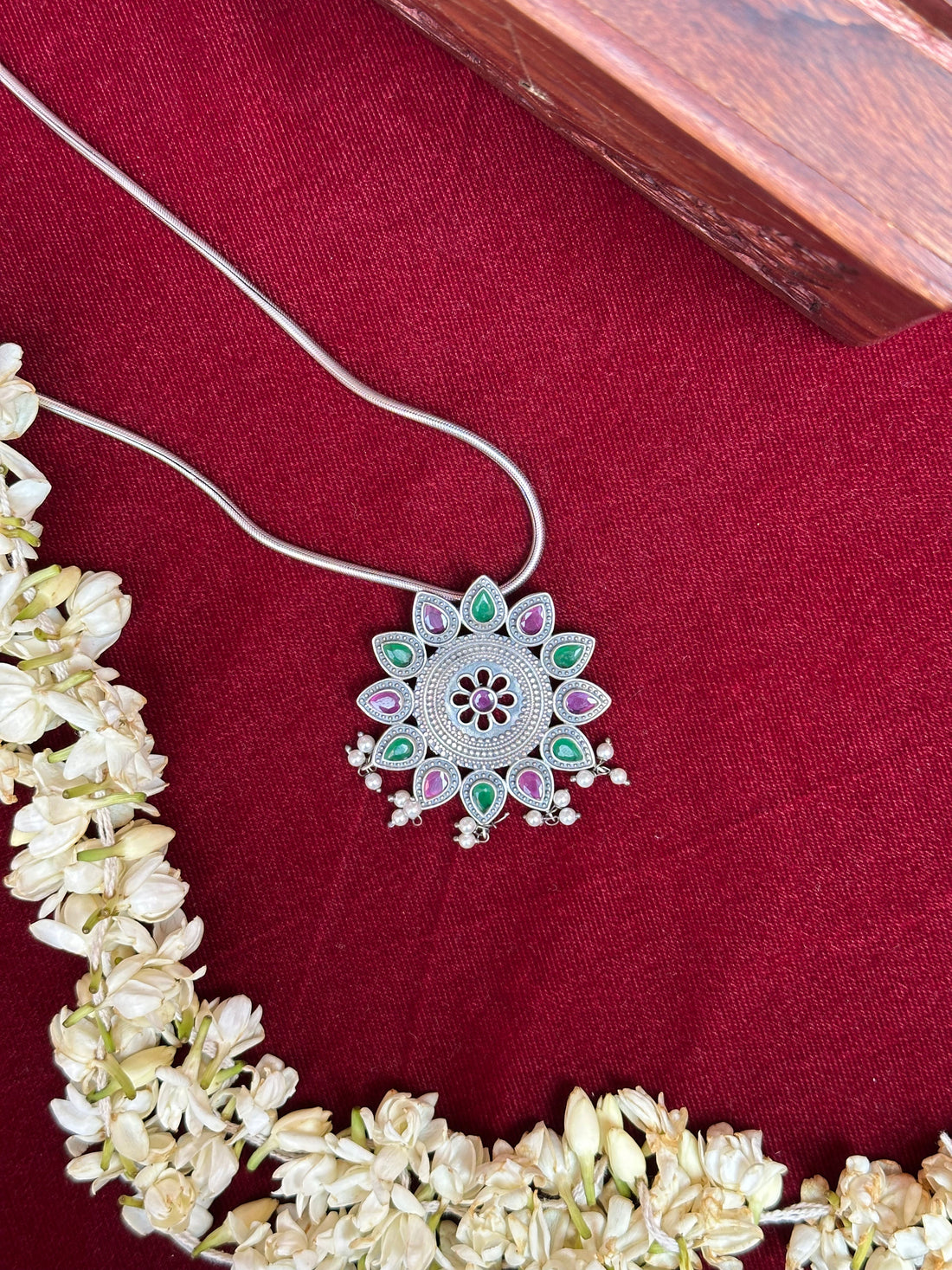Floral-Inspired Silver Pendant with Chain