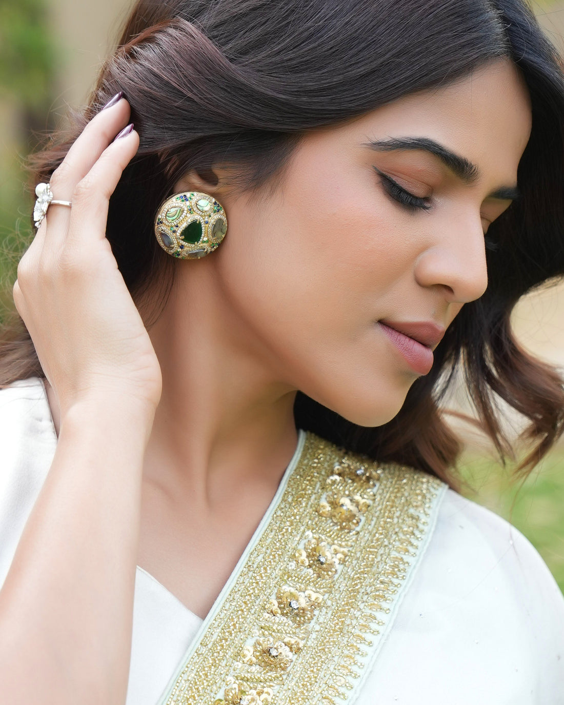 Classic Round Multicolour Stone Studs in Silver