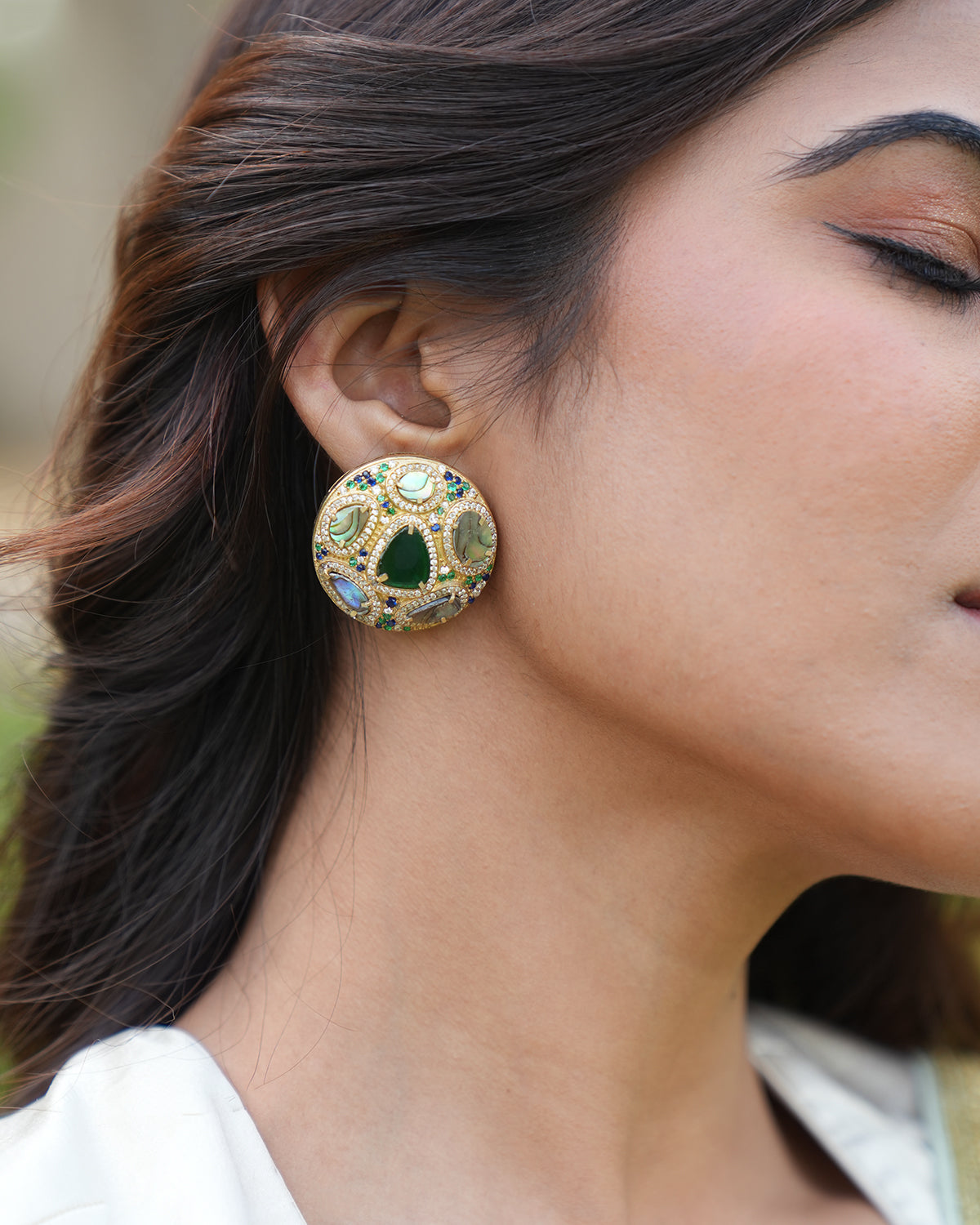 Classic Round Multicolour Stone Studs in Silver