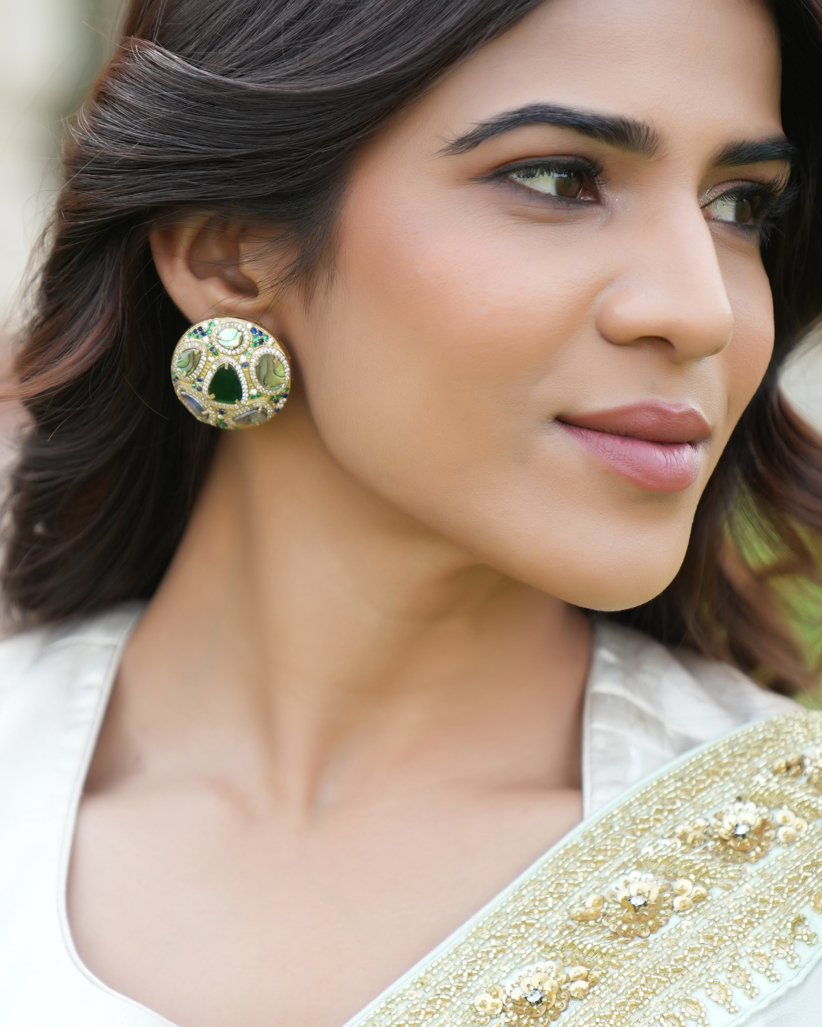 Classic Round Multicolour Stone Studs in Silver