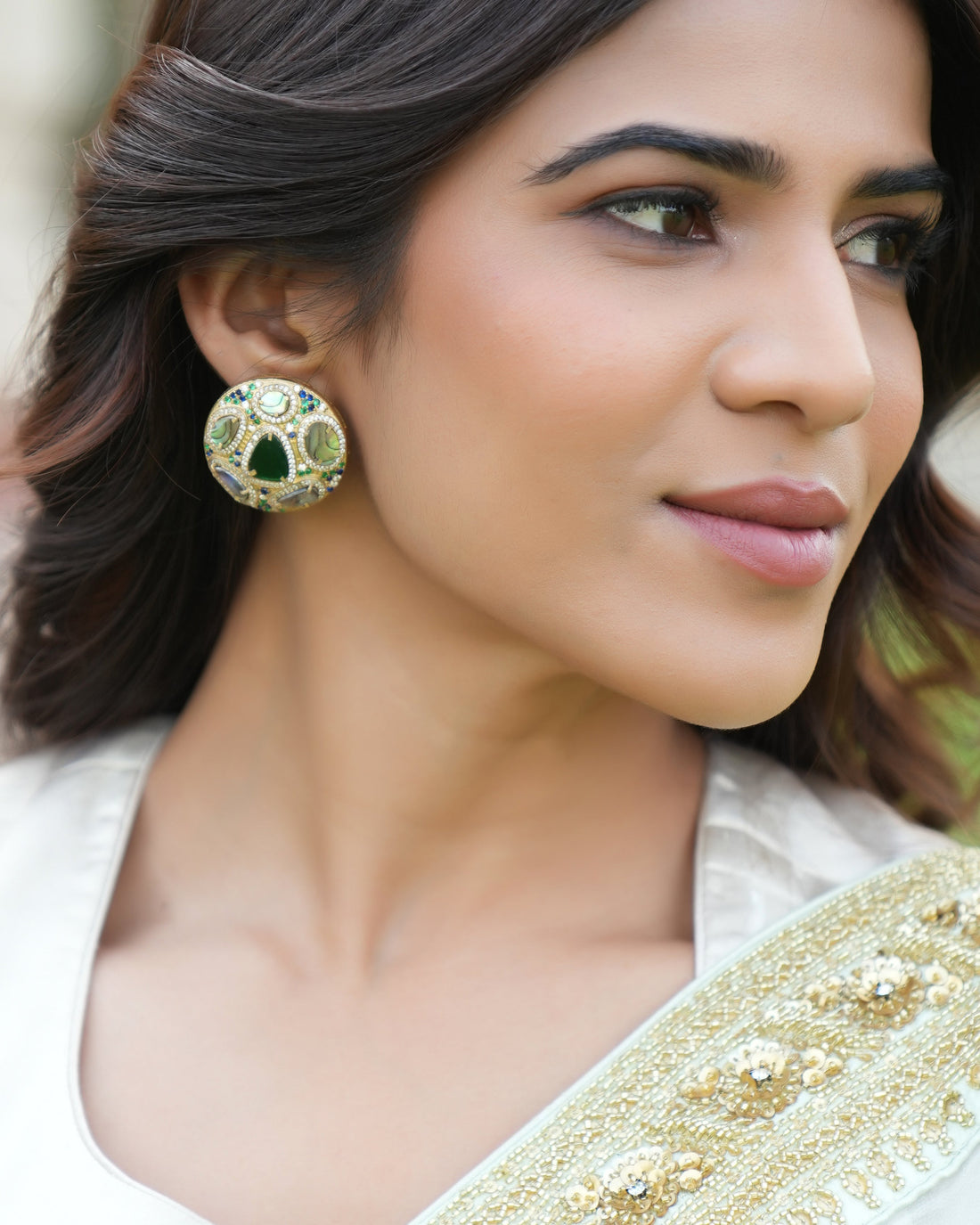 Classic Round Multicolour Stone Studs in Silver
