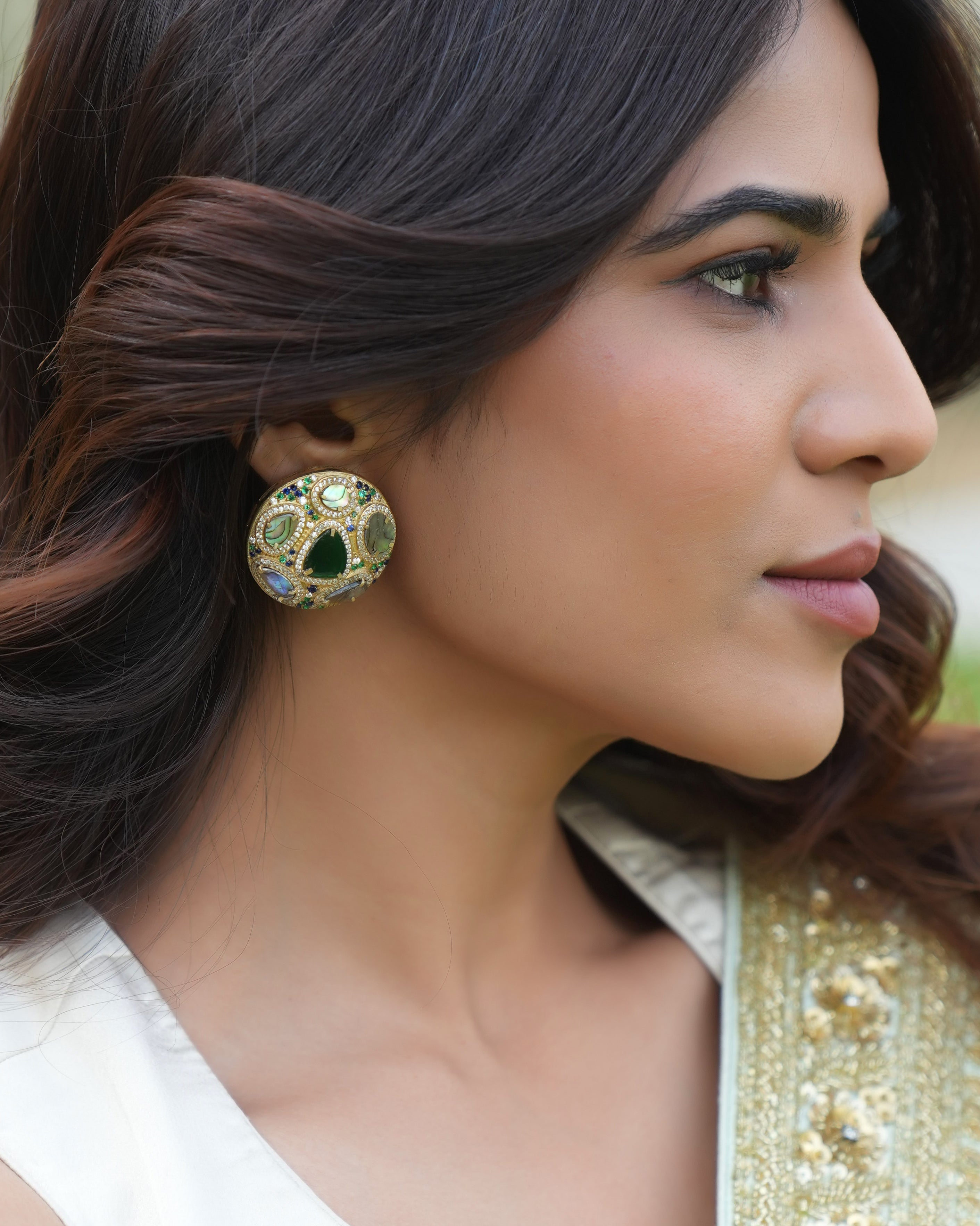 Classic Round Multicolour Stone Studs in Silver