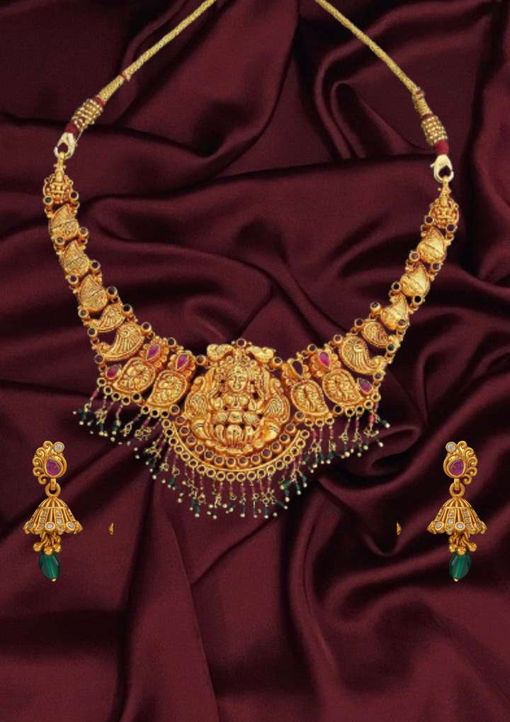 Silver Temple Necklace with  Lakshmi ji  Motifs