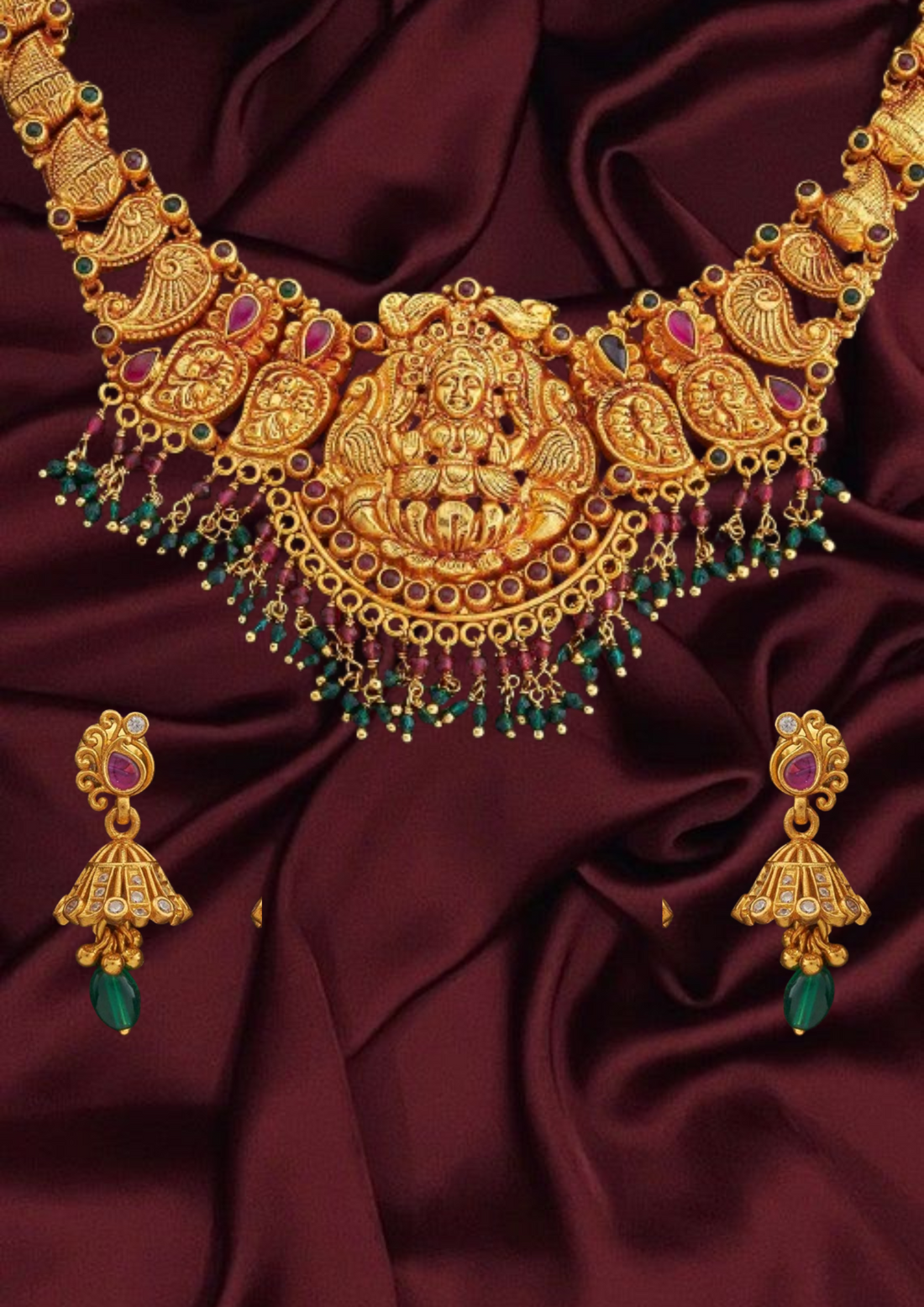 Silver Temple Necklace with  Lakshmi ji  Motifs