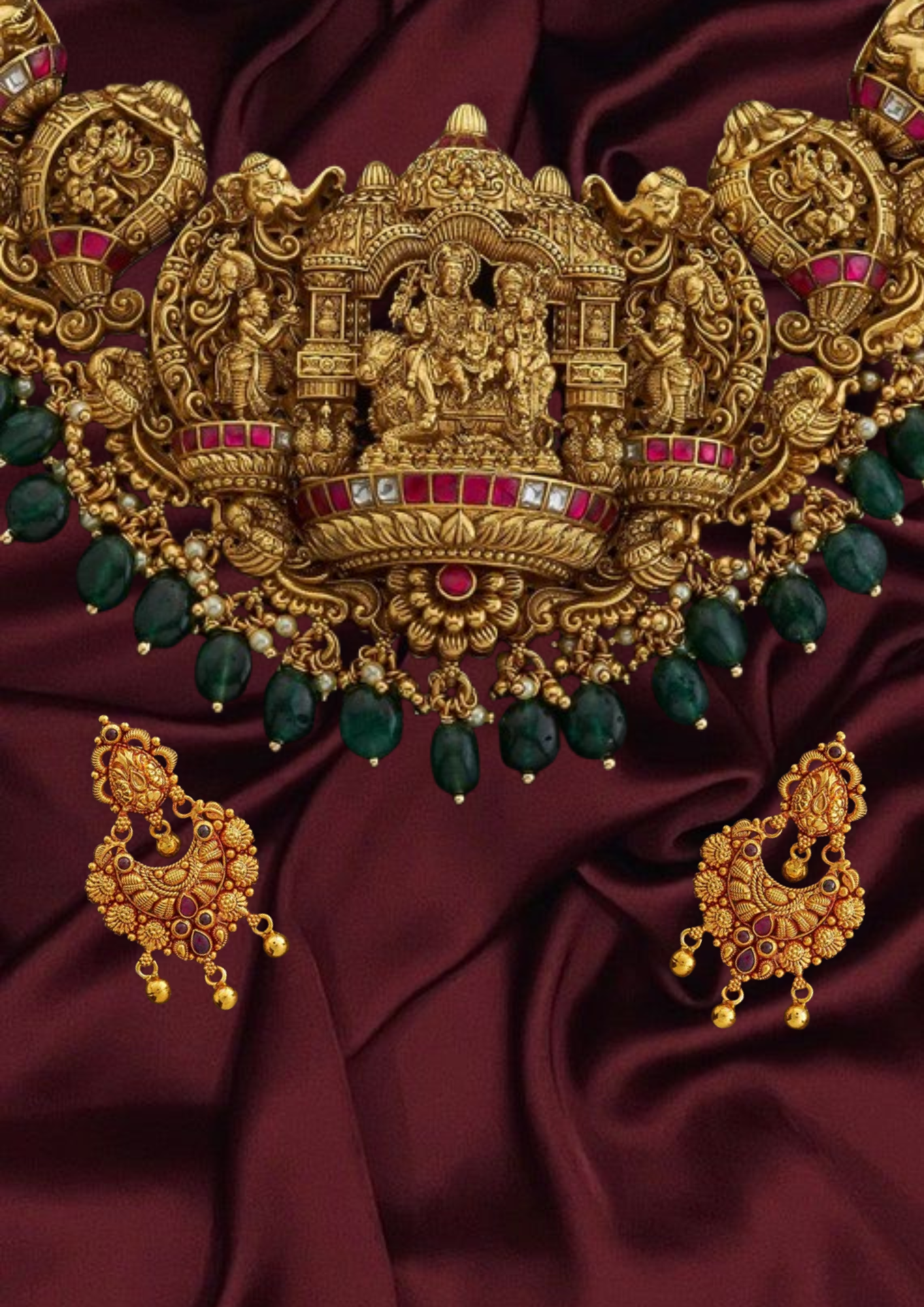 Heritage Silver Temple Necklace with Earrings Lakshmi  Motifs