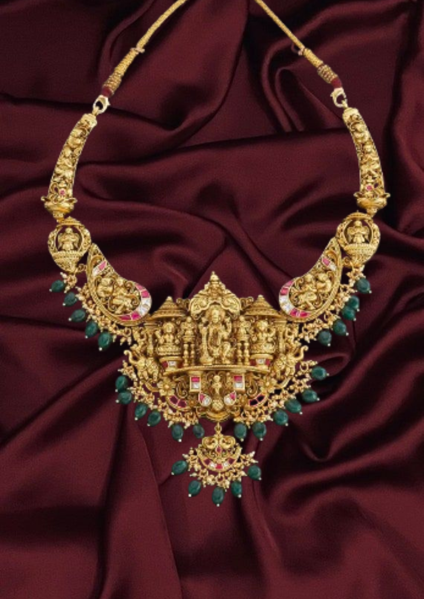 South indian Silver Temple Necklace with Earrings Lakshmi and Temple Motifs