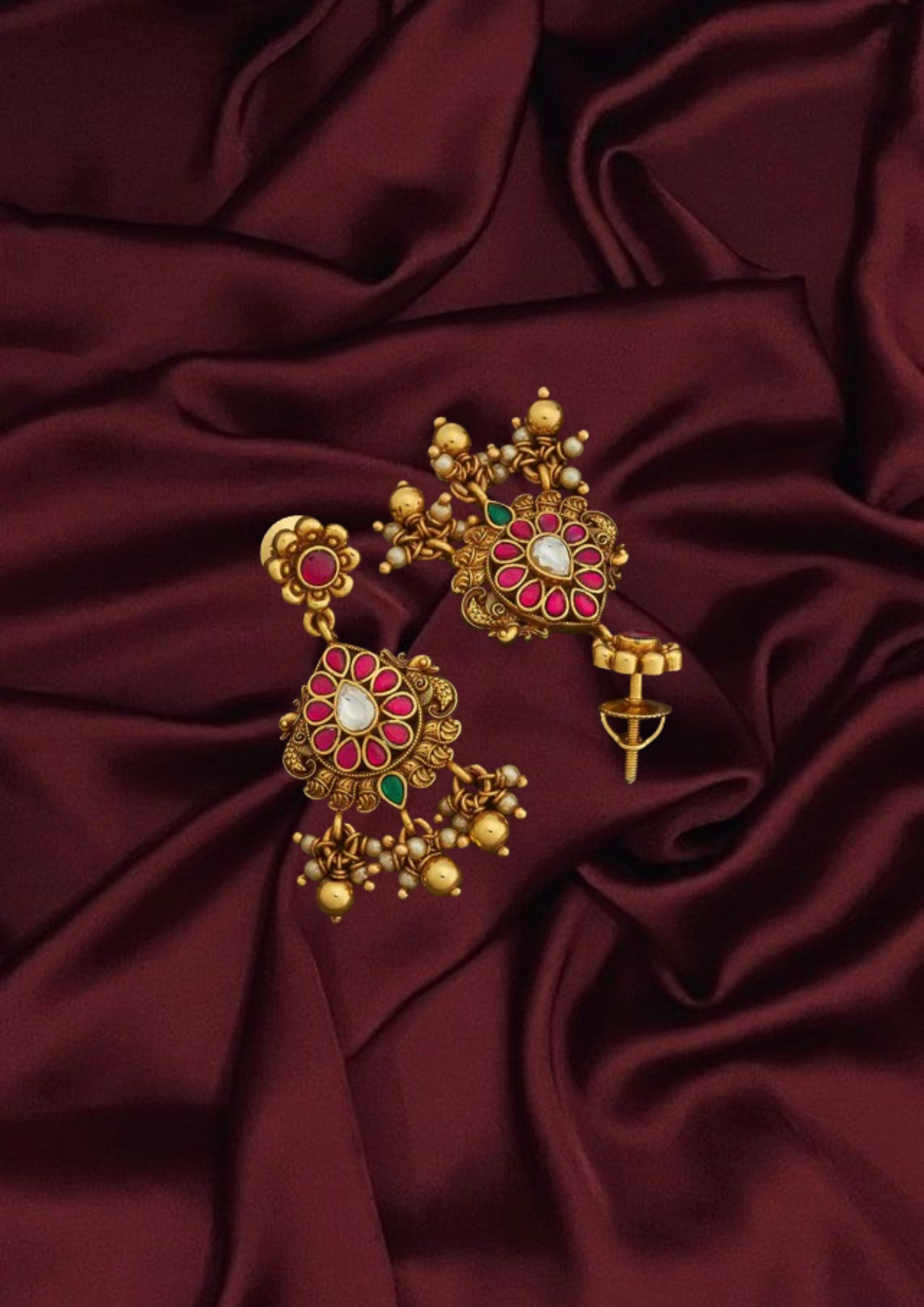 Exquisite Silver Temple Necklace with Earrings Goddess Motifs