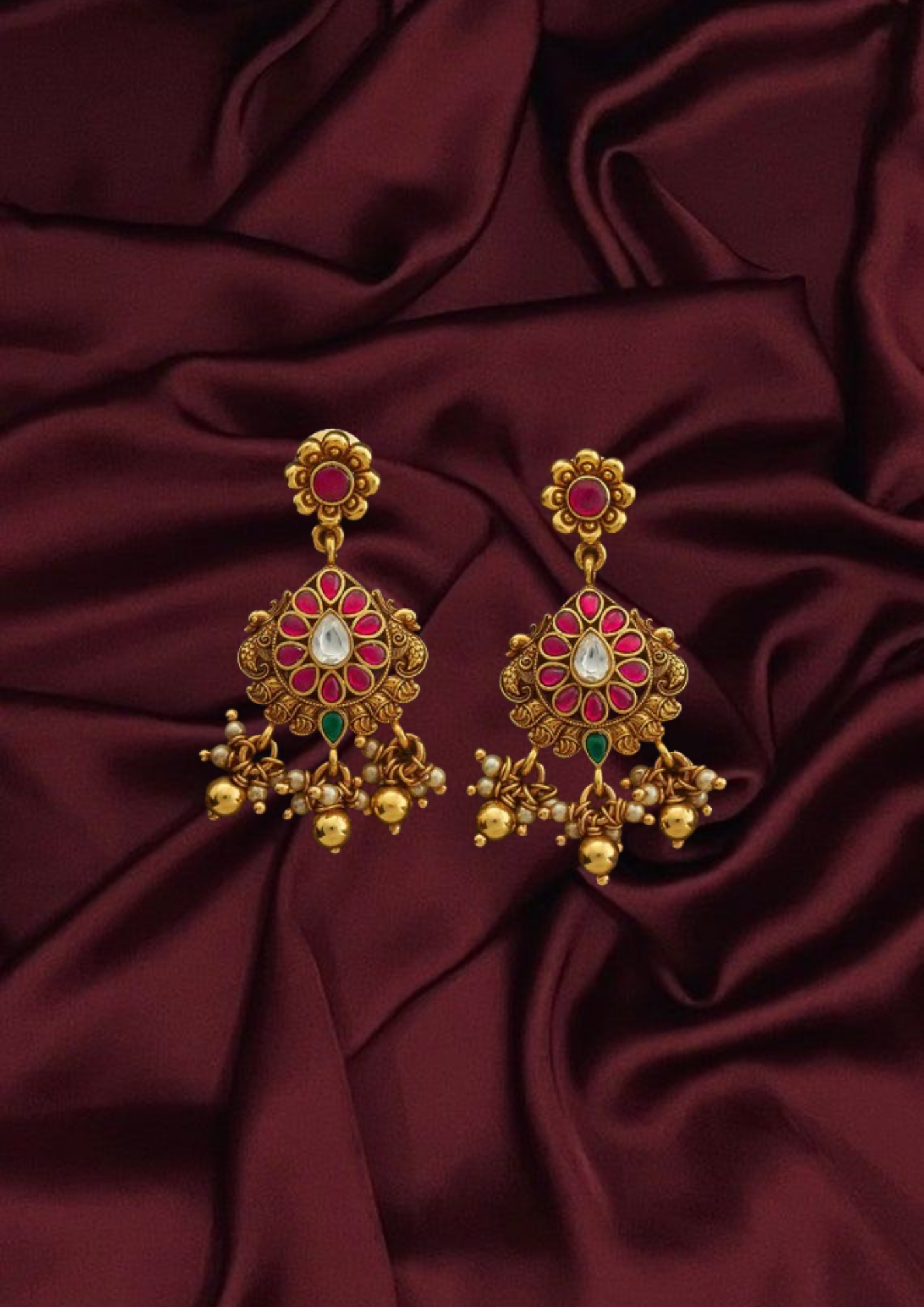 Exquisite Silver Temple Necklace with Earrings Goddess Motifs