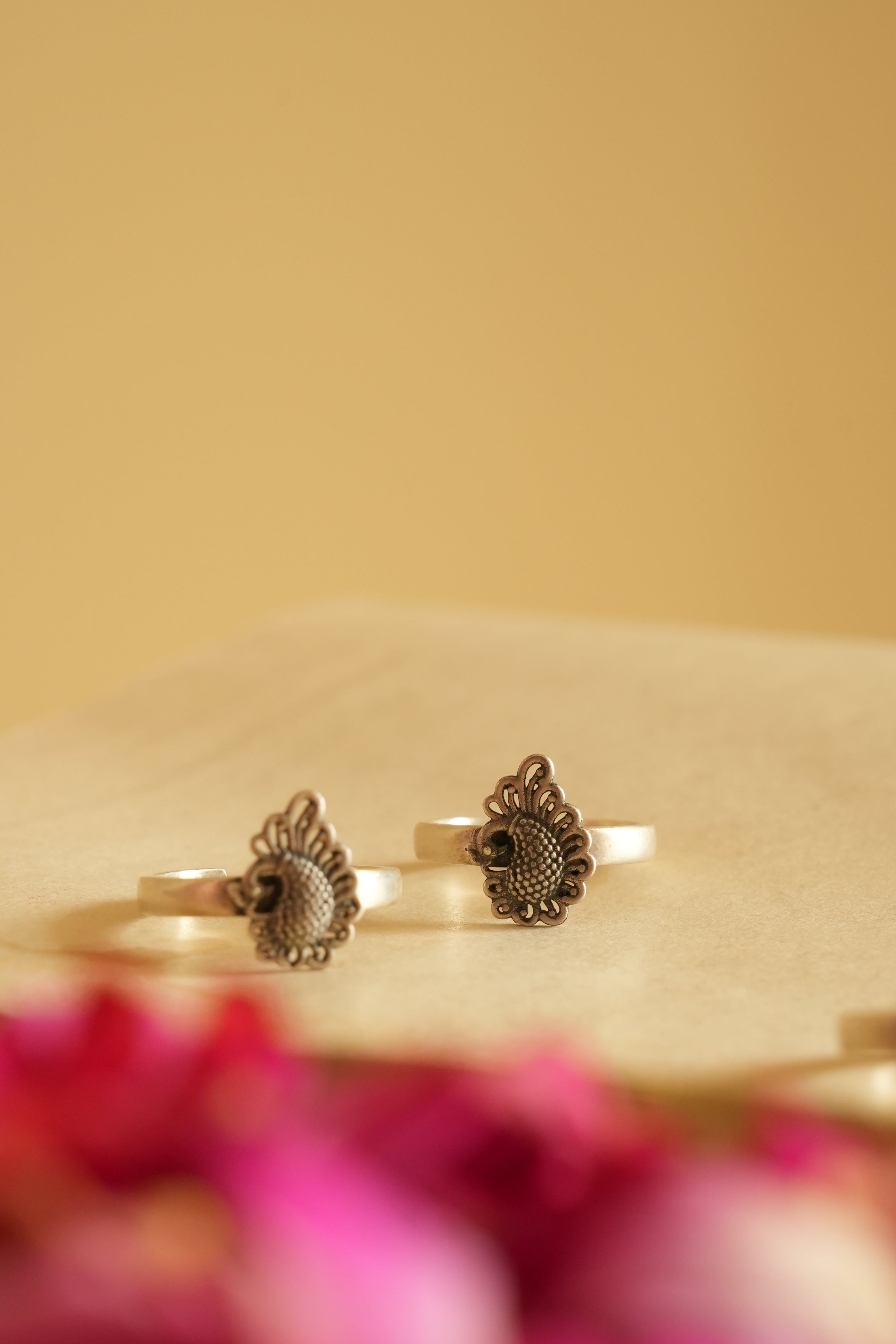 Peacock Motif Oxidised Silver Toe Rings