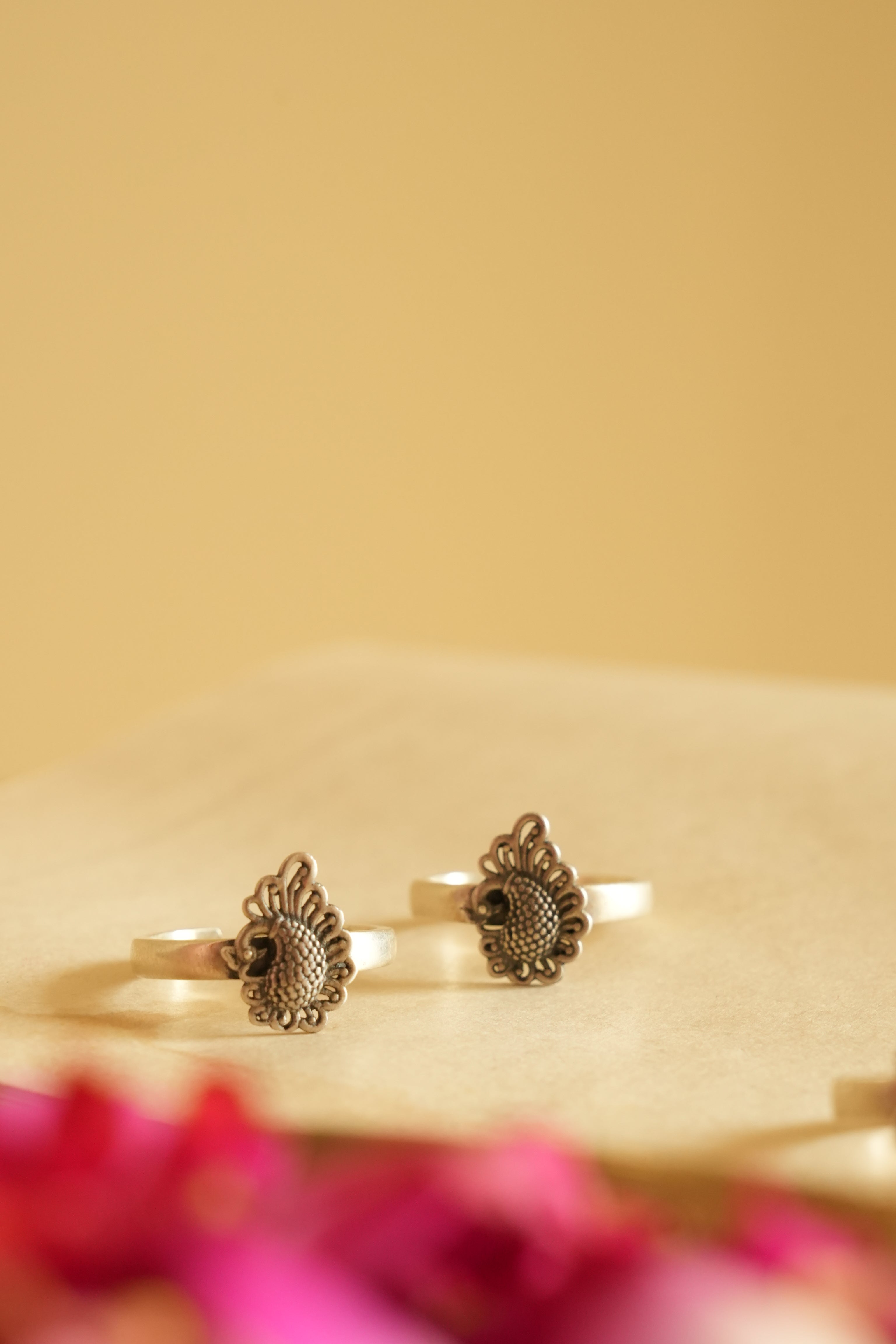 Peacock Motif Oxidised Silver Toe Rings