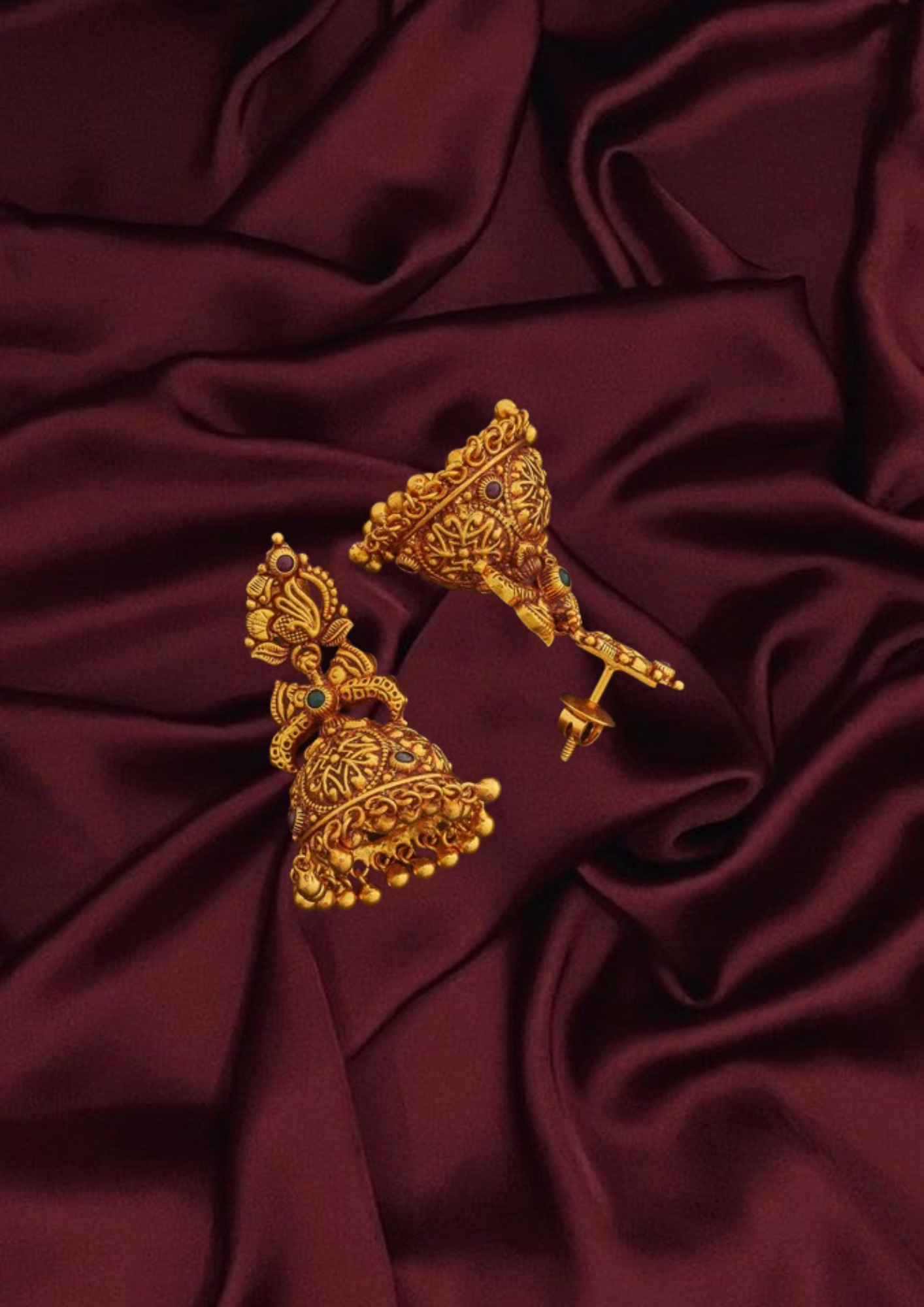 Regal Silver Temple Earrings with Gold and Gemstone