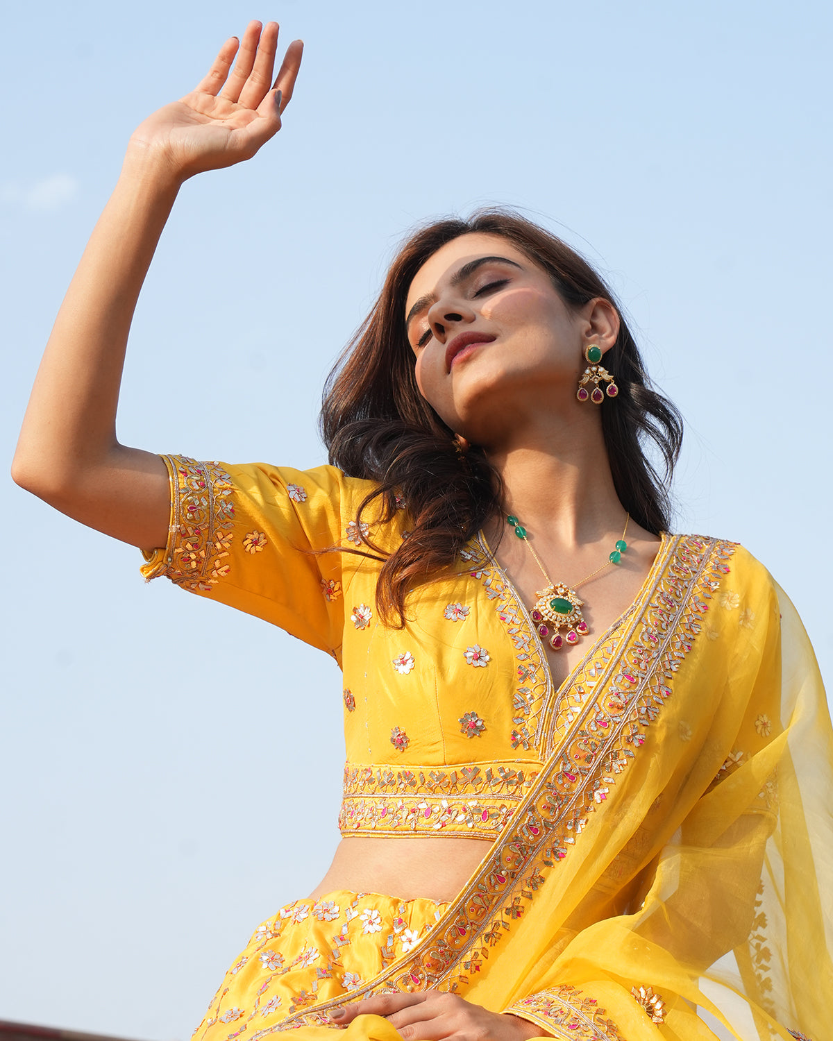 Emerald Moissanite Polki Pendant Necklace