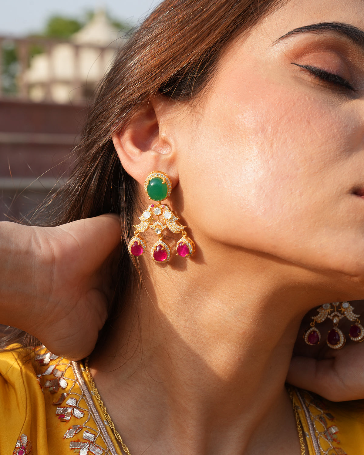 Emerald Moissanite Polki Pendant Necklace