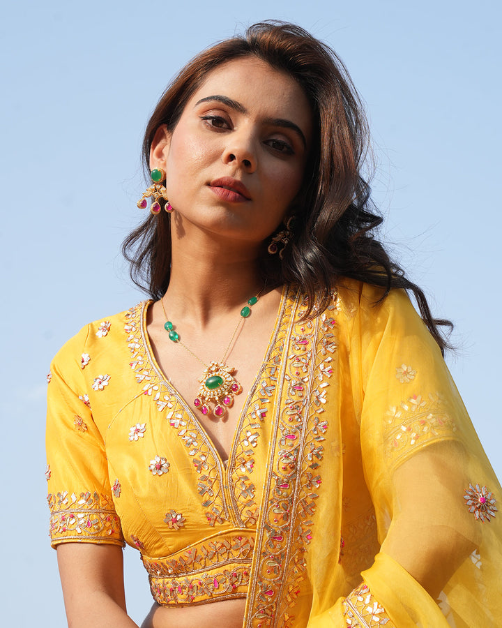 Emerald Moissanite Polki Pendant Necklace