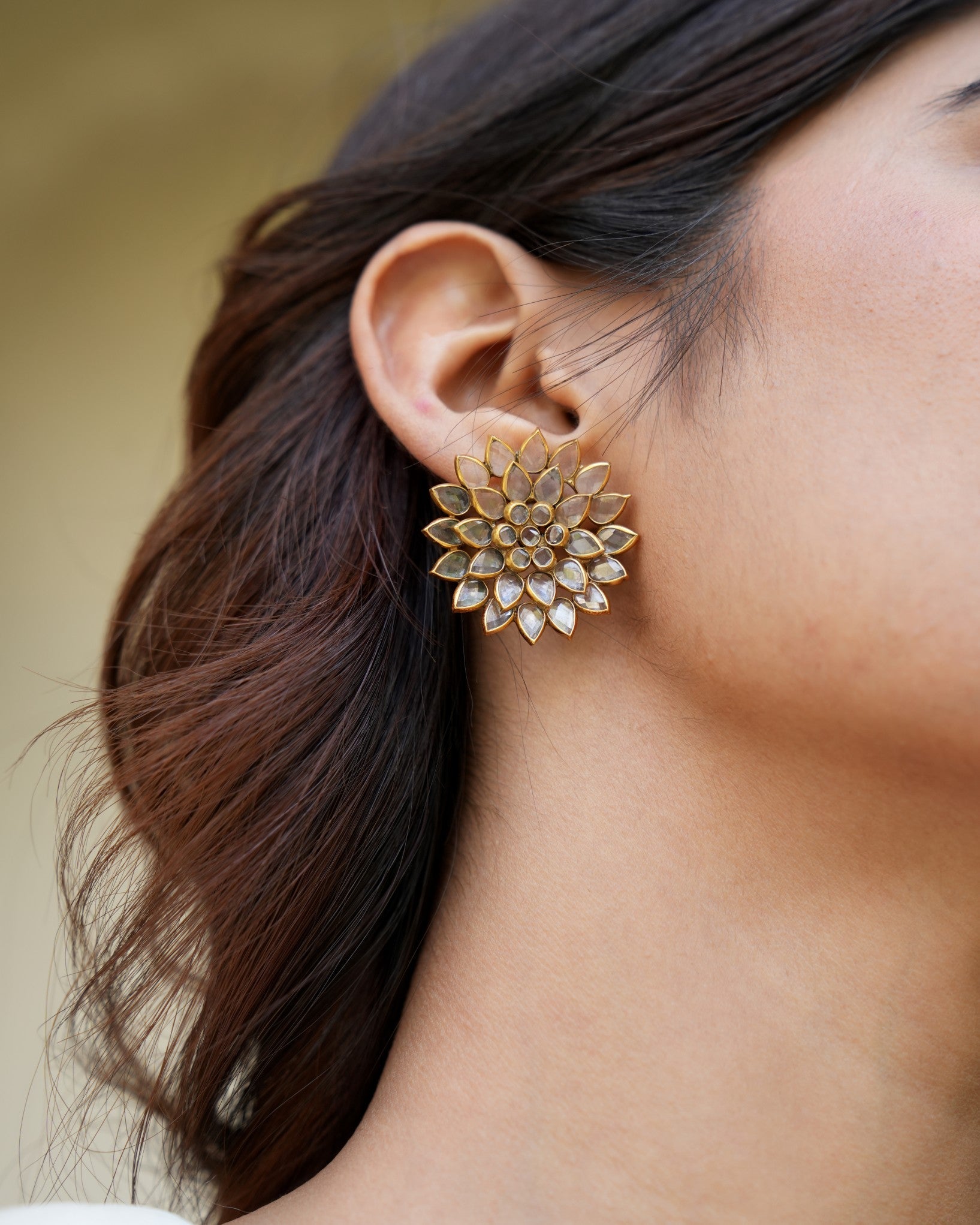 925 Silver Diamond Floral Stud Earrings