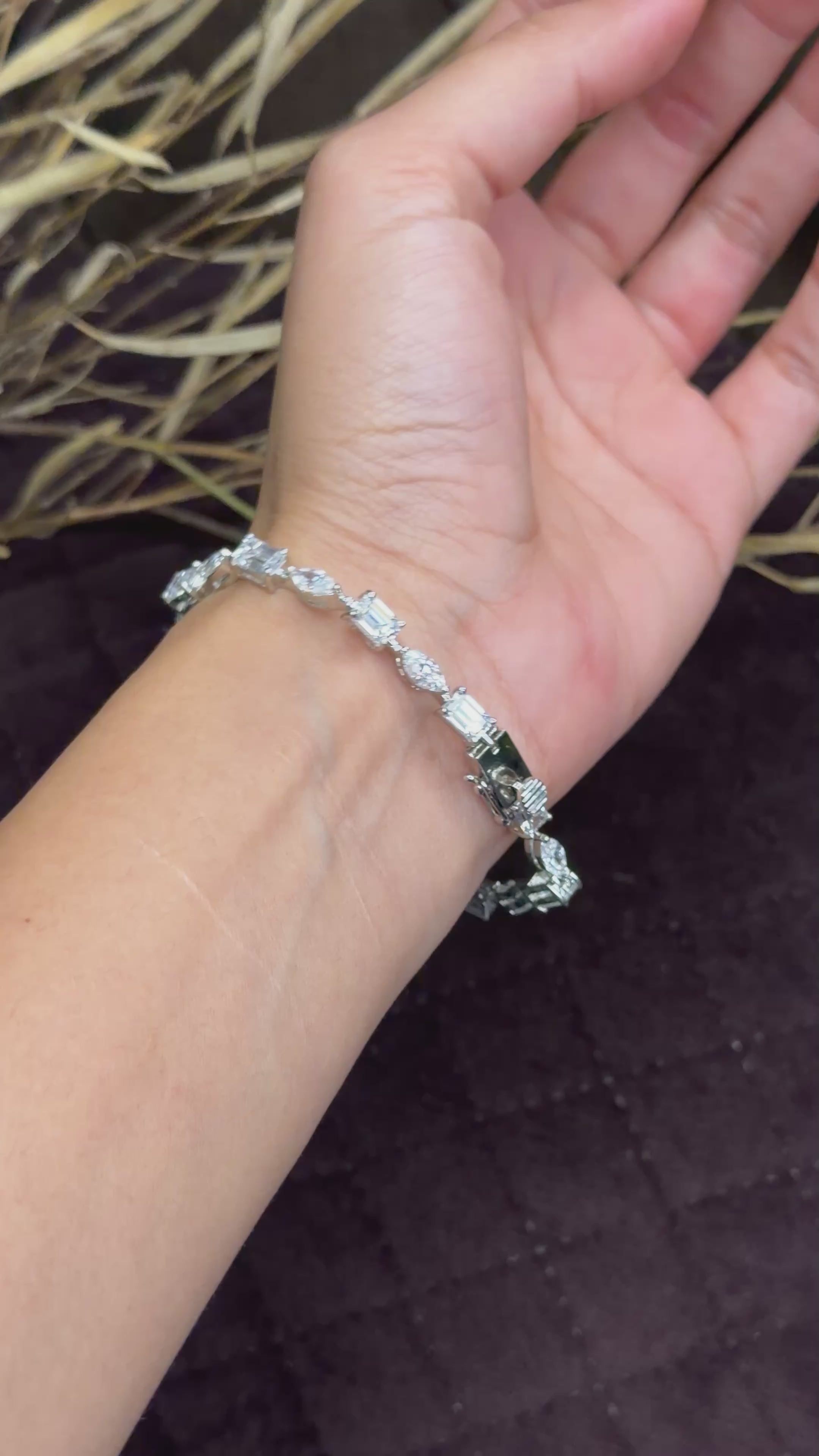 Silver radiant cut diamond tennis bracelet