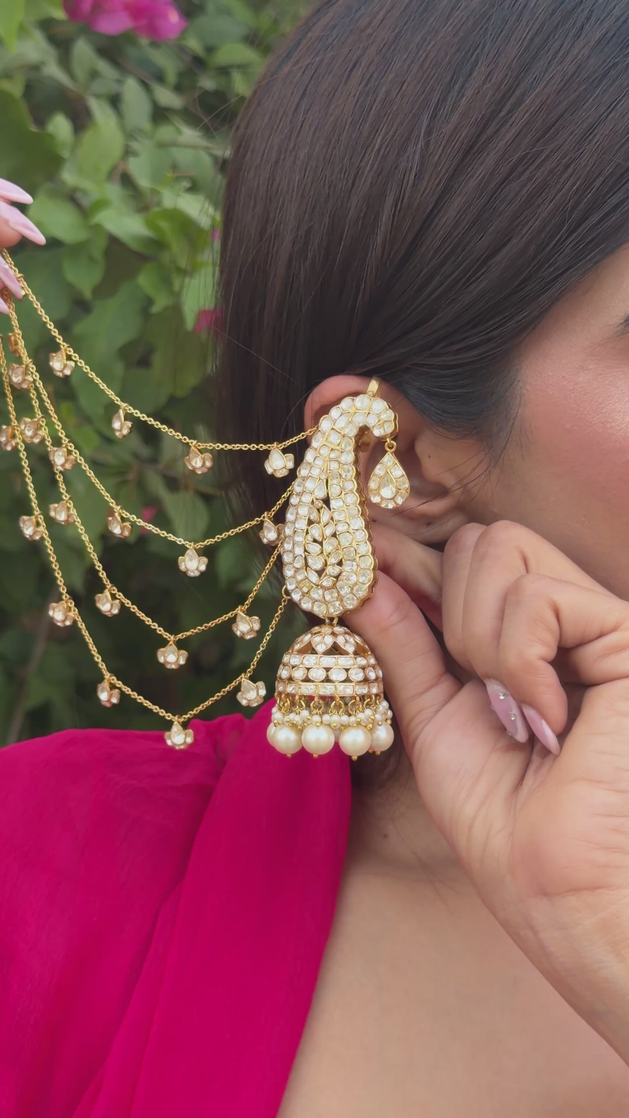 Silver karn phool earrings