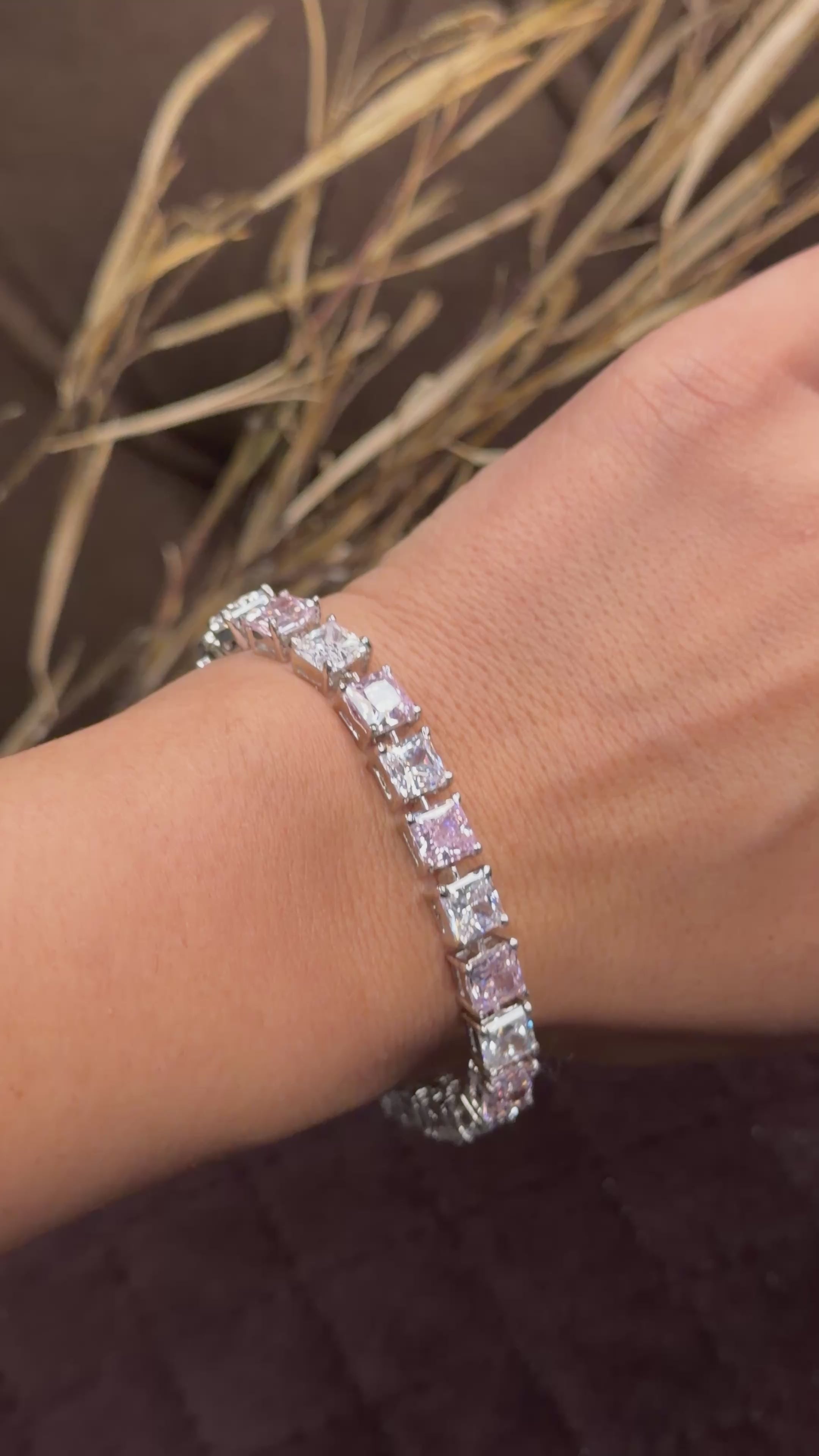 Silver Princess cut diamond tennis bracelet