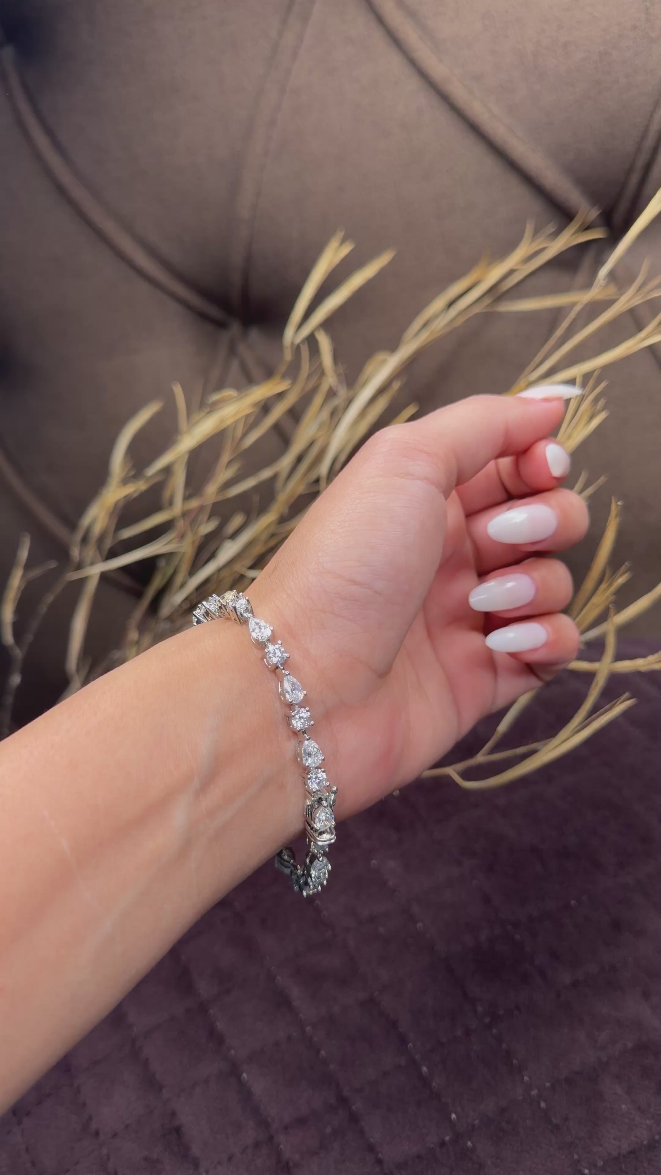 Silver Pear-Cut & Round Diamond Tennis Bracelet