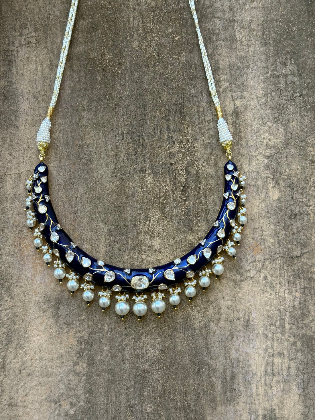 Blue Kundan Meenakari Hasli Set with Pearl