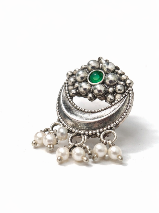 Green stone wali oxidised jhumka