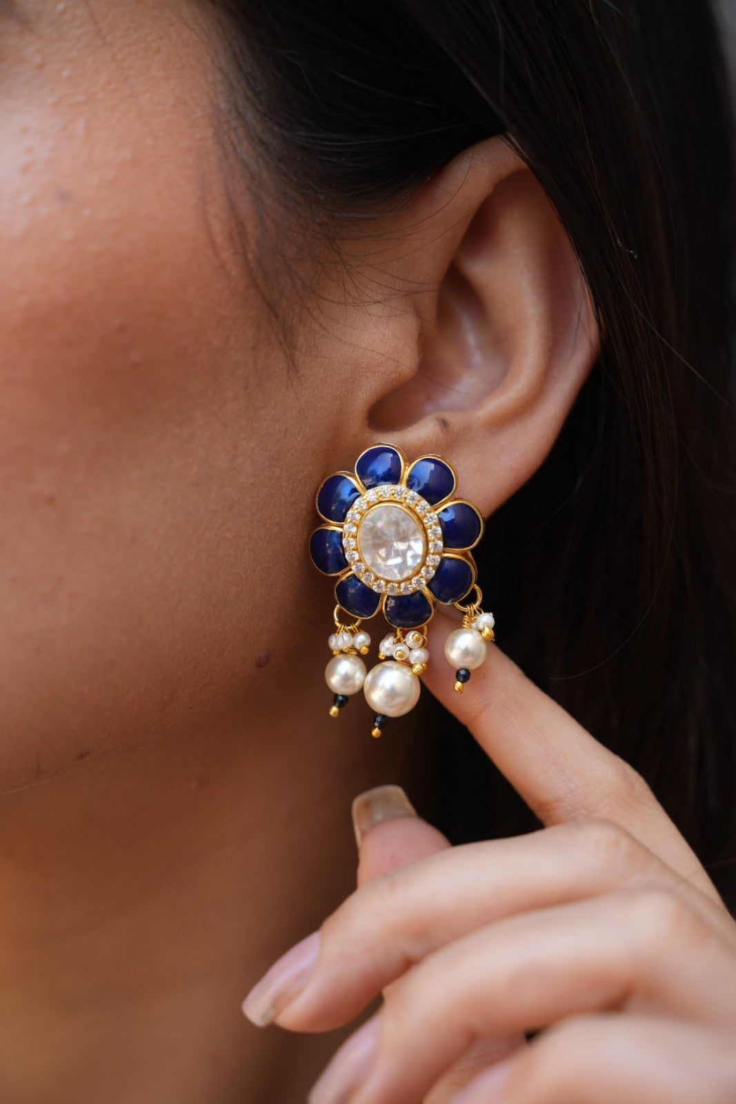 Blue Kundan Meenakari Hasli Set with Pearl