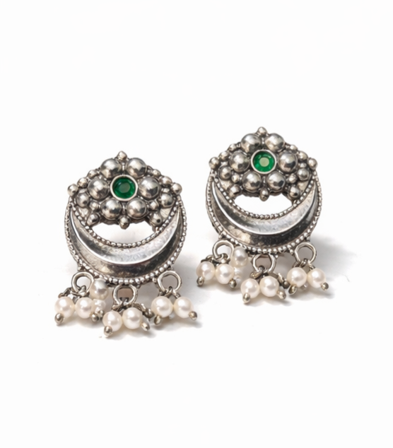 Green stone wali oxidised jhumka