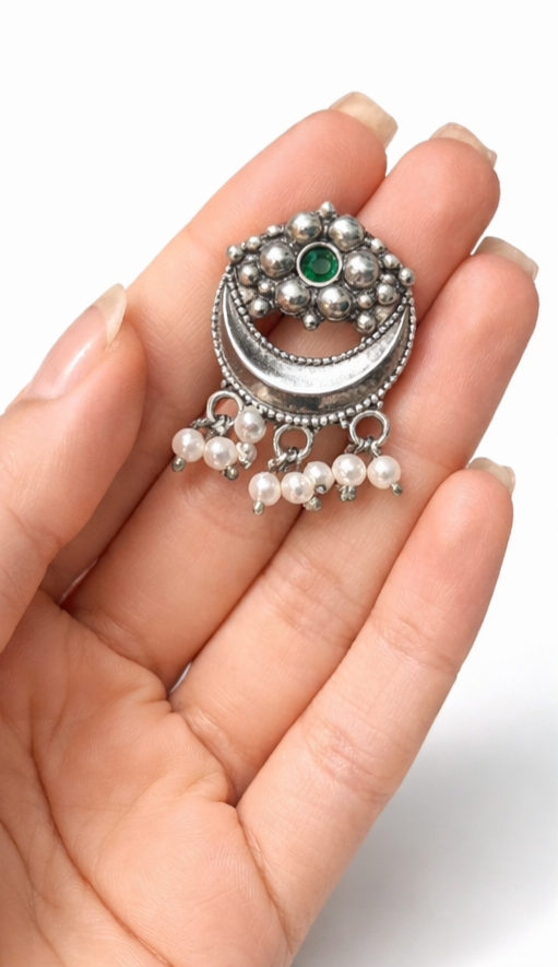 Green stone wali oxidised jhumka