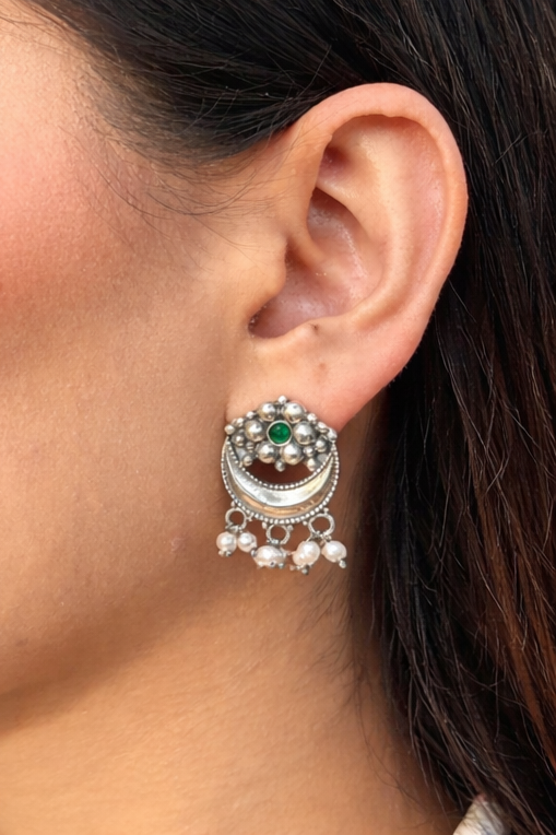 Green stone wali oxidised jhumka
