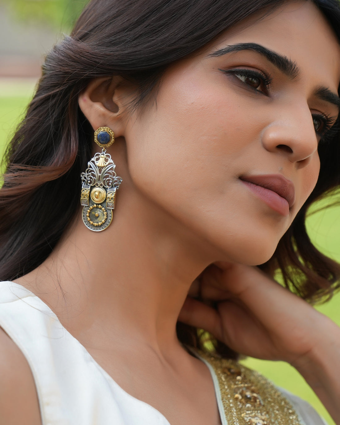 Antique Dual-Tone Silver Earrings