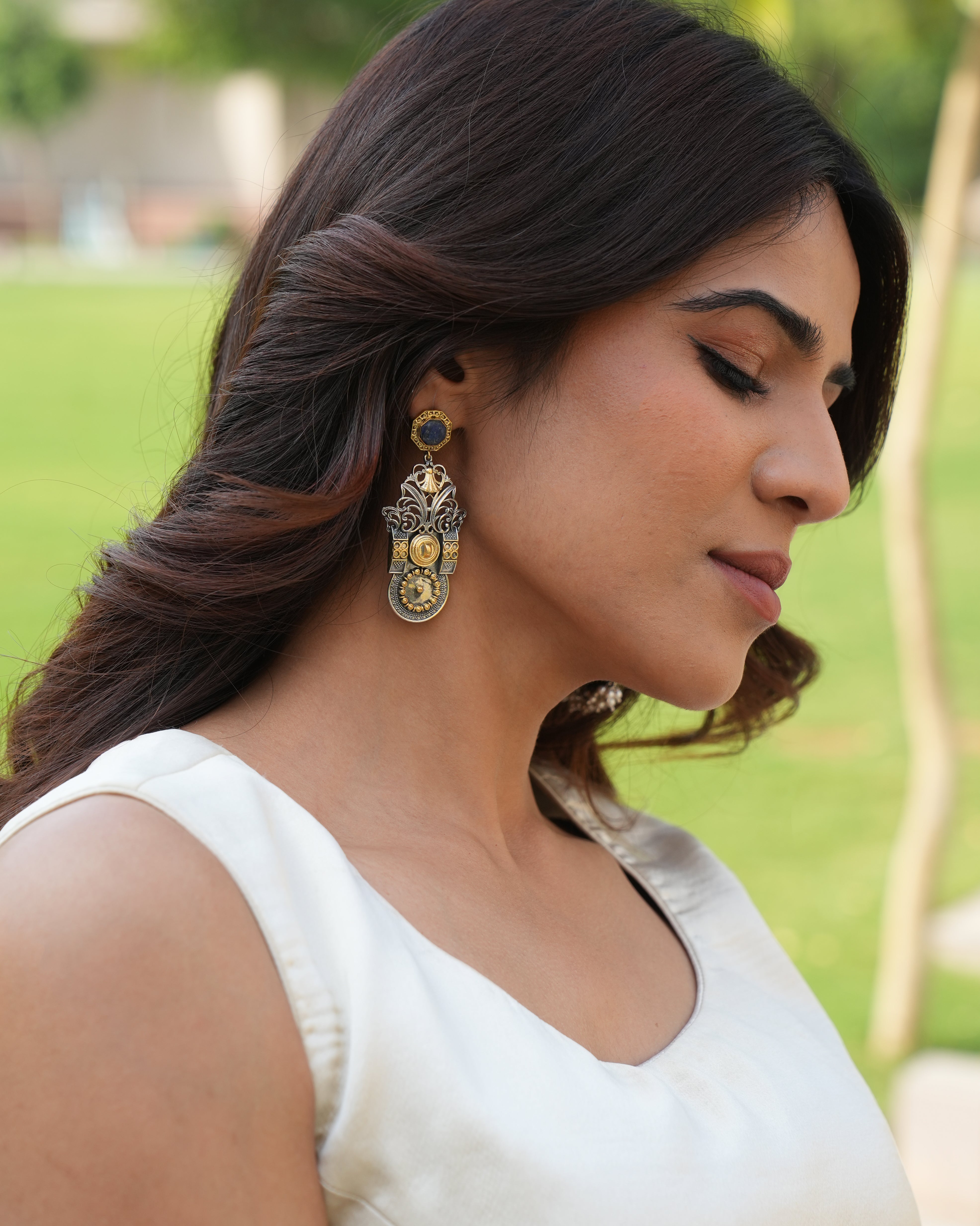 Antique Dual-Tone Silver Earrings