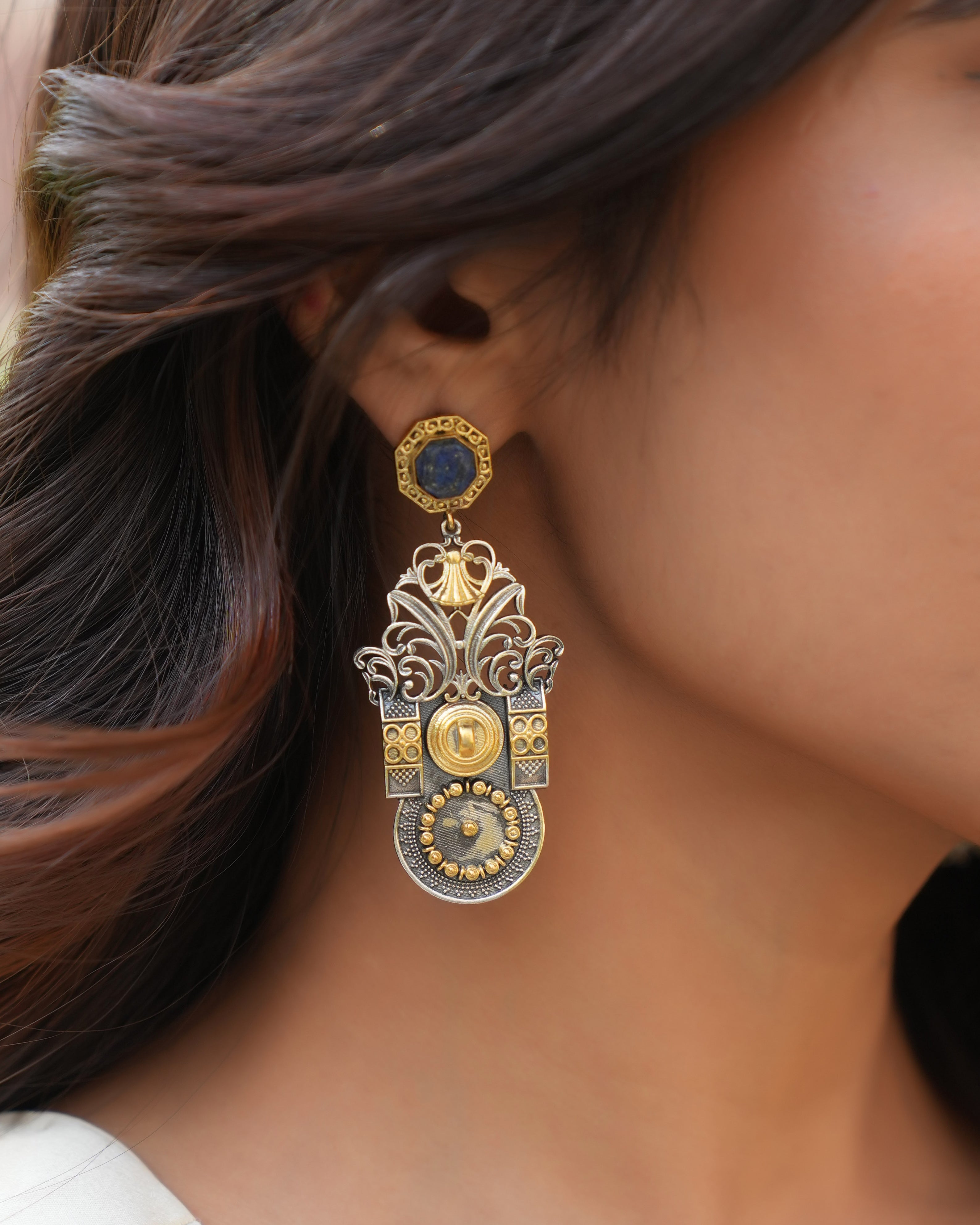 Antique Dual-Tone Silver Earrings