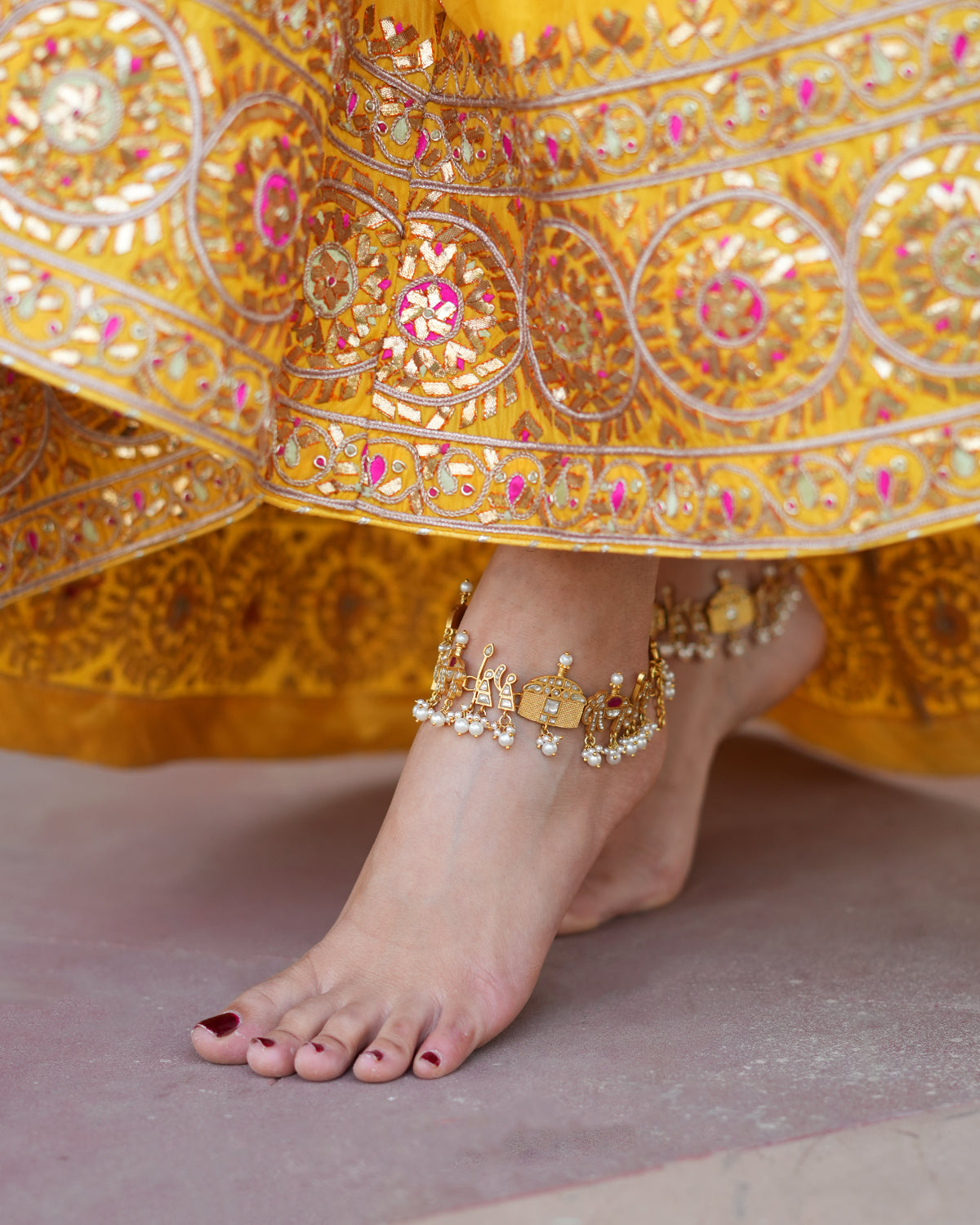Handcrafted  Kundan Polki Silver Wedding Anklet