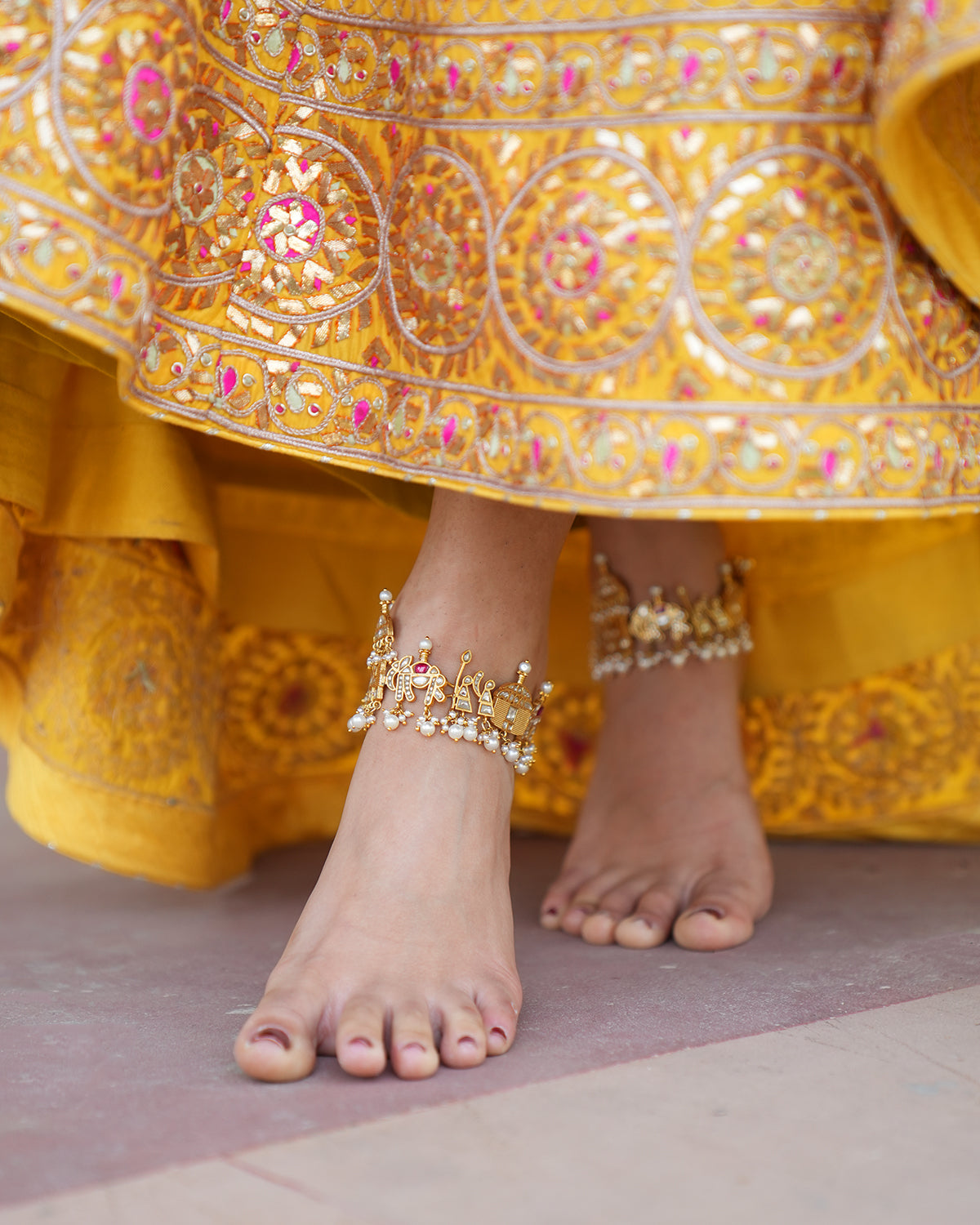 Handcrafted  Kundan Polki Silver Wedding Anklet