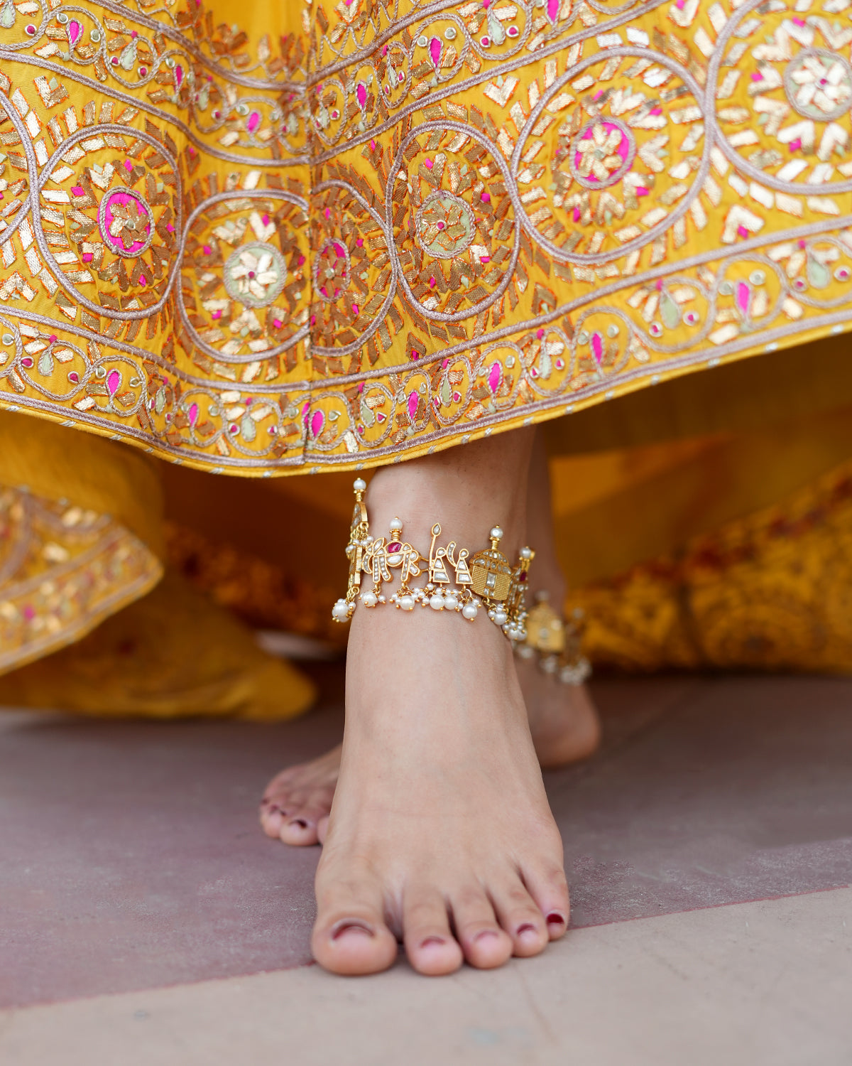 Handcrafted  Kundan Polki Silver Wedding Anklet